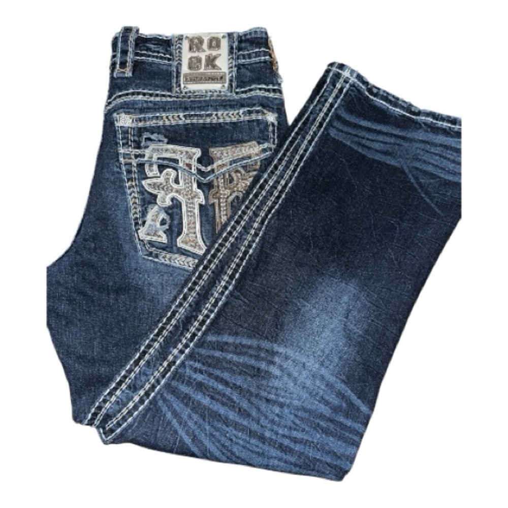 Men's Dark Blue Embroidered Pocket Jeans
